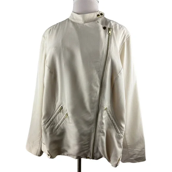 Apt. 9 Moto Jacket Birch Cream Gold Accents Lined Zip Lightweight Plus Size 3X - Picture 5 of 10